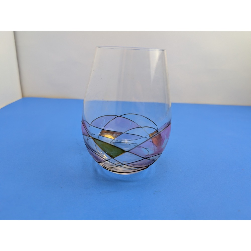 Vintage Stained Glass Painted Bezrat Wine Glass 5"